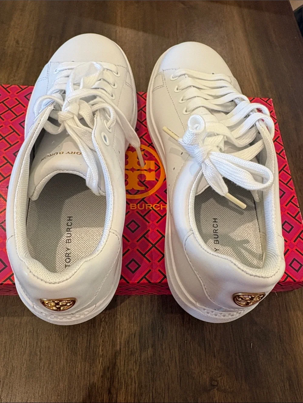 Tory Burch White Leather Sneakers with Gold Logo Accent